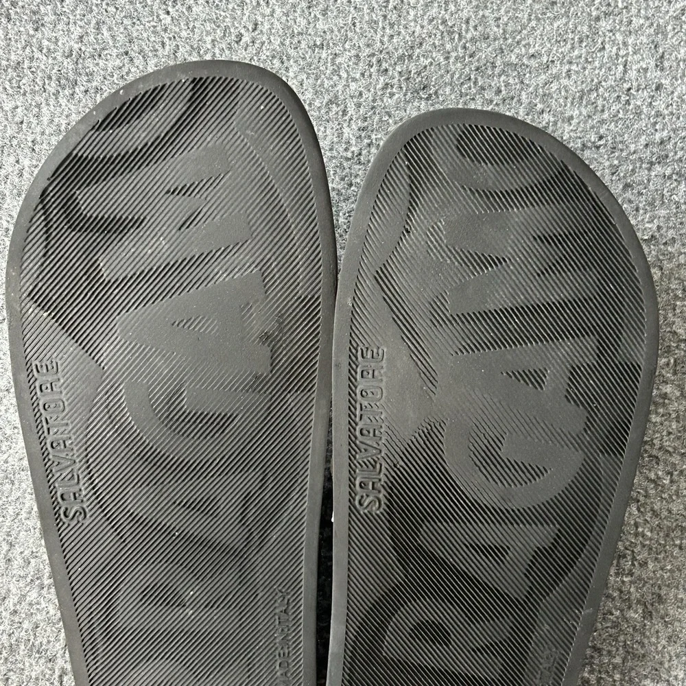Salvatore Ferragamo Slide Sandals Mens 11 Black White Logo Rubber Gancini